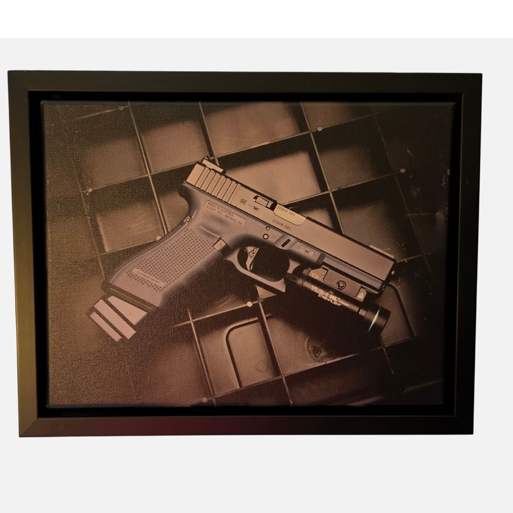 Glock Handgun Framed Canvas Wall Art Tactical Photography Streamlight TLR-1‎ HL